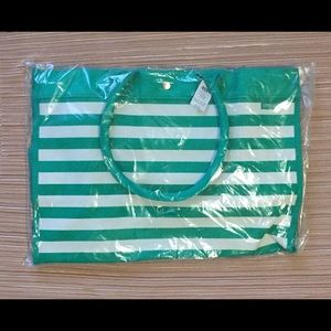 Chico’s Turquoise Striped Canvas Beach Bag Tote